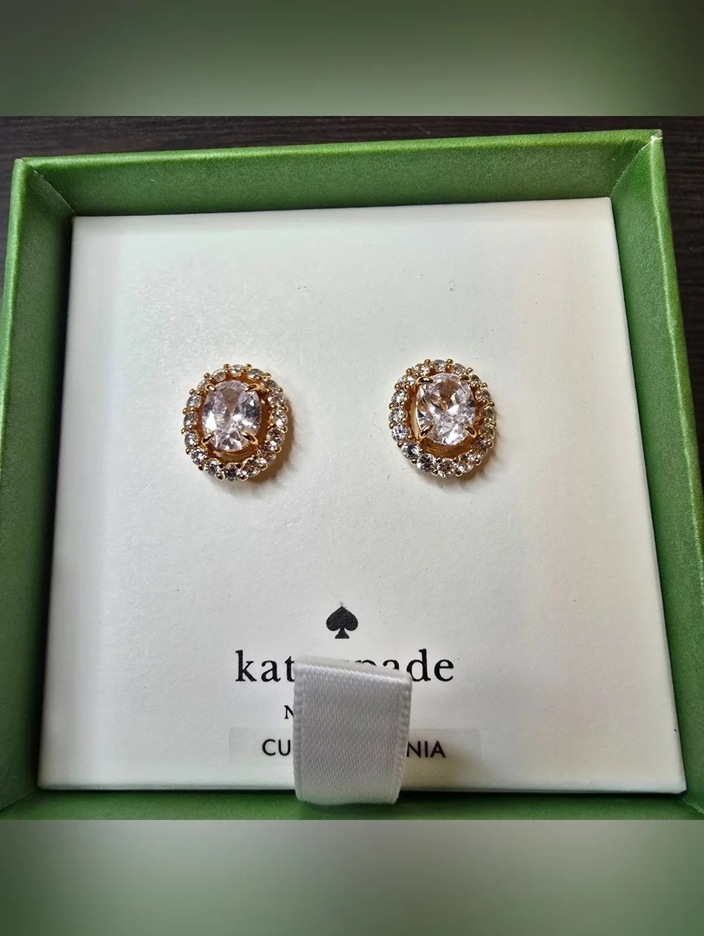 NWT Kate Spade Victoria Stud Earrings Clear Cubic Zirconia Gold Tone Halo Studs